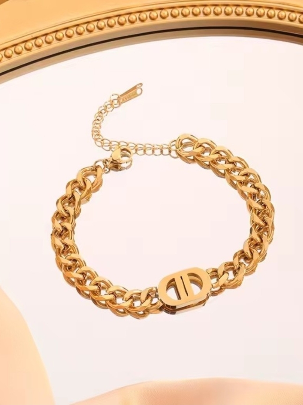 stainless steel with 18k gold plating Chain Necklace and Bracelet Set - Picture 3 of 4